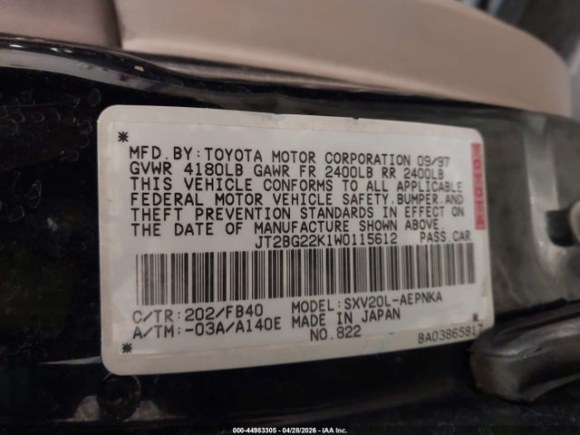 Продажа на аукционе авто 1998 Toyota Camry Le, vin: JT2BG22K1W0115612, номер лота: 44983305