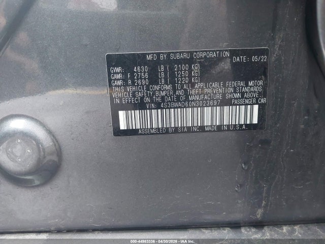 Продаж на аукціоні авто 2022 Subaru Legacy Premium, vin: 4S3BWAD60N3023697, номер лоту: 44983336
