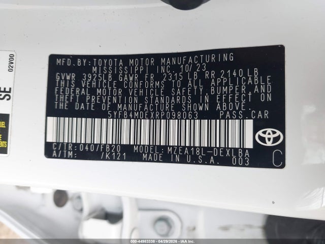 Продажа на аукционе авто 2024 Toyota Corolla Le, vin: 5YFB4MDEXRP098063, номер лота: 44983338