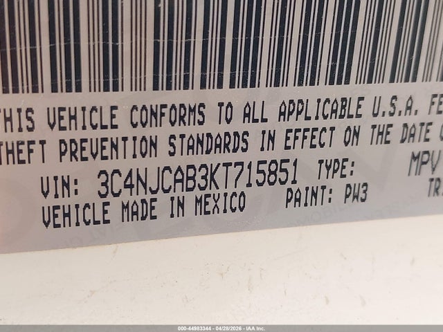 Продаж на аукціоні авто 2019 Jeep Compass Sport Fwd, vin: 3C4NJCAB3KT715851, номер лоту: 44983344