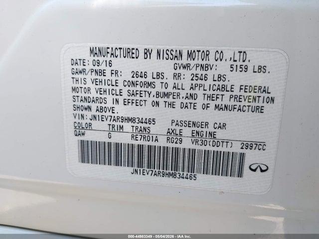Продаж на аукціоні авто 2017 Infiniti Q50 3.0t Premium, vin: JN1EV7AR9HM834465, номер лоту: 44983349