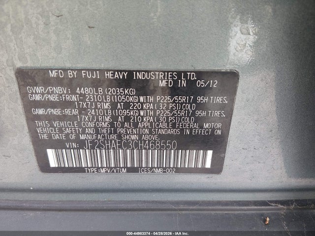 Aukcja sprzedaży 2012 Subaru Forester 2.5x Limited, vin: JF2SHAEC3CH468550, numer aukcji: 44983374