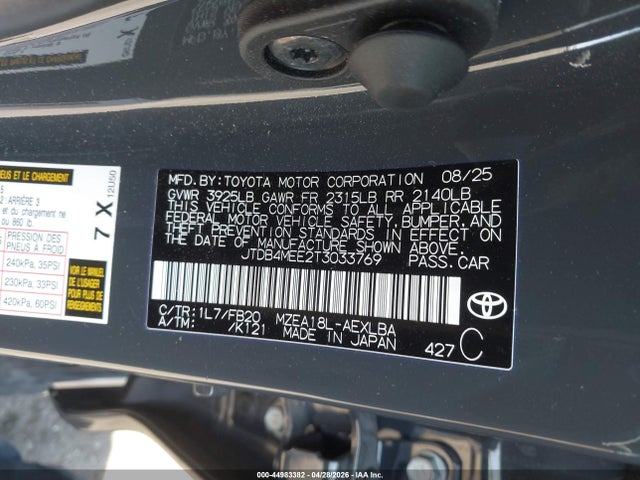 Продаж на аукціоні авто 2026 Toyota Corolla Le, vin: JTDB4MEE2T3033769, номер лоту: 44983382