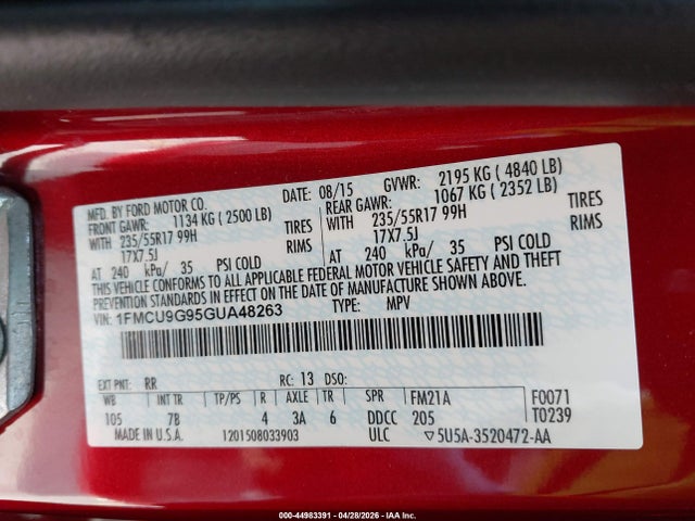 Aukcja sprzedaży 2016 Ford Escape Se, vin: 1FMCU9G95GUA48263, numer aukcji: 44983391