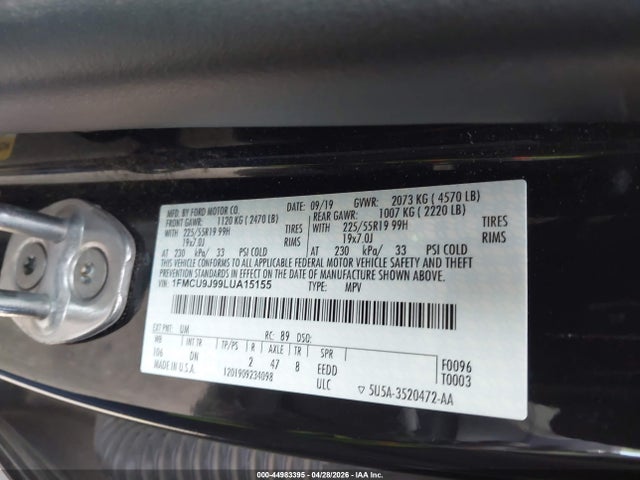 Aukcja sprzedaży 2020 Ford Escape Titanium, vin: 1FMCU9J99LUA15155, numer aukcji: 44983395