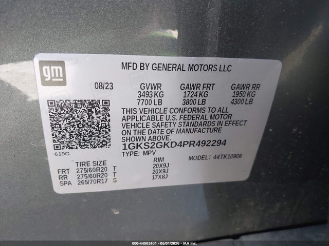 Продаж на аукціоні авто 2023 Gmc Yukon Xl 4wd Slt, vin: 1GKS2GKD4PR492294, номер лоту: 44983401