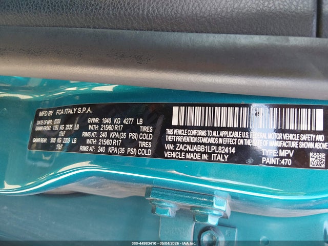Aukcja sprzedaży 2020 Jeep Renegade Latitude Fwd, vin: ZACNJABB1LPL82414, numer aukcji: 44983410