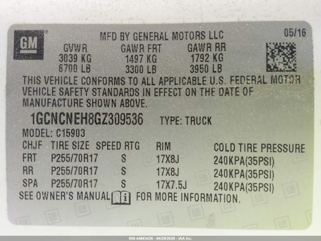 Aukcja sprzedaży 2016 Chevrolet Silverado 1500 Wt, vin: 1GCNCNEH8GZ309536, numer aukcji: 44983426