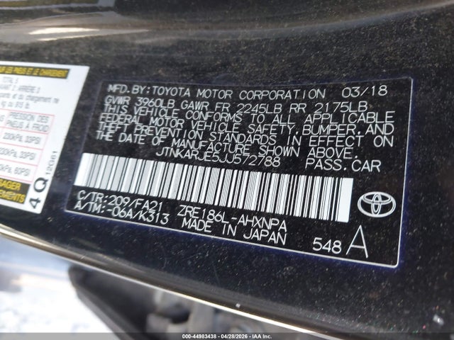 Aukcja sprzedaży 2018 Toyota Corolla Im, vin: JTNKARJE5JJ572788, numer aukcji: 44983438