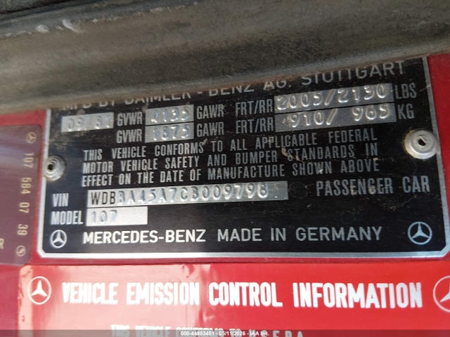 Aukcja sprzedaży 1982 Mercedes-benz 380 Sl, vin: WDBBA45A7CB009798, numer aukcji: 44983451