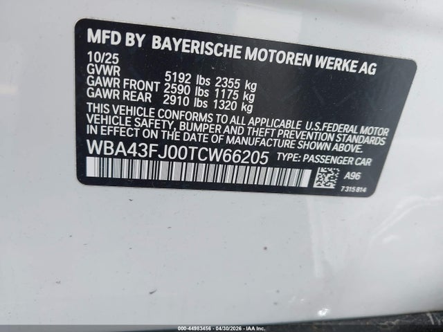 BMW 530I 2026 WBA43FJ00TCW66205 Image 9