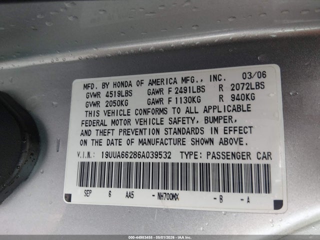 Продаж на аукціоні авто 2006 Acura Tl, vin: 19UUA66286A039532, номер лоту: 44983458