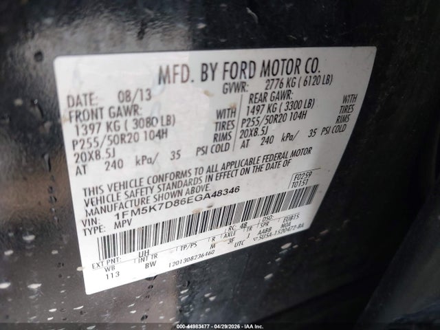 Aukcja sprzedaży 2014 Ford Explorer Xlt, vin: 1FM5K7D86EGA48346, numer aukcji: 44983477