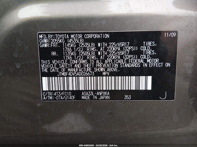Продаж на аукціоні авто 2010 Toyota Rav4, vin: JTMBF4DV5AD026673, номер лоту: 44983480