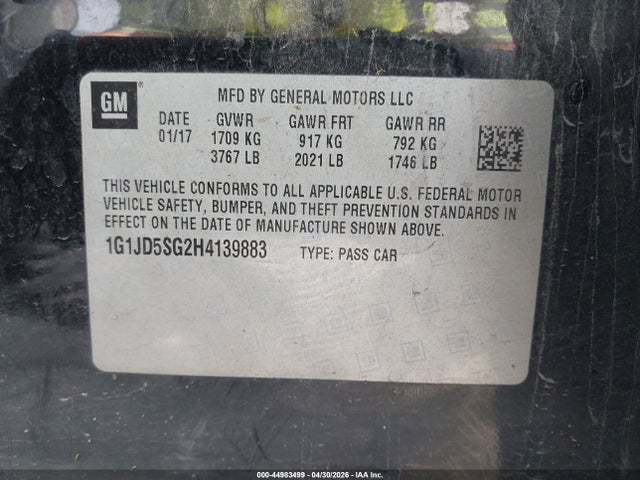 1G1JD5SG2H4139883 Chevrolet Sonic Lt Auto
