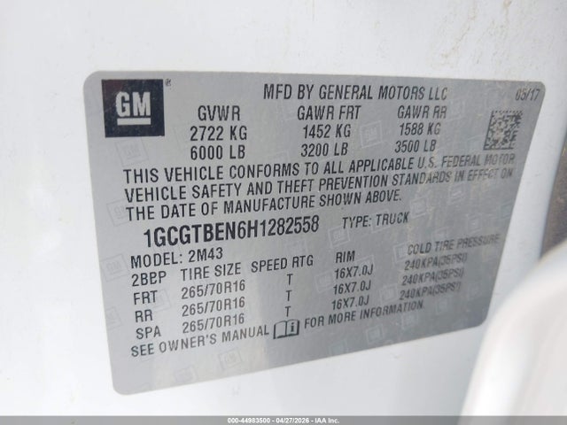1GCGTBEN6H1282558 Chevrolet Colorado Wt