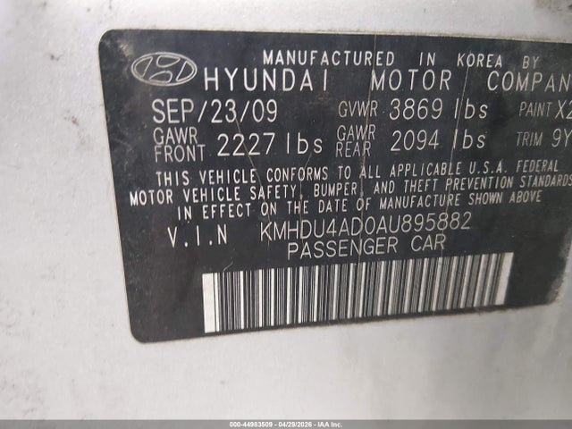 Aukcja sprzedaży 2010 Hyundai Elantra Gls, vin: KMHDU4AD0AU895882, numer aukcji: 44983509