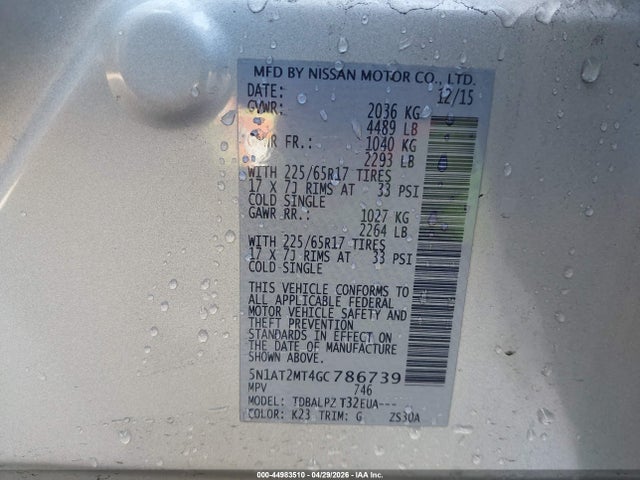 5N1AT2MT4GC786739 Nissan Rogue S/sl/sv