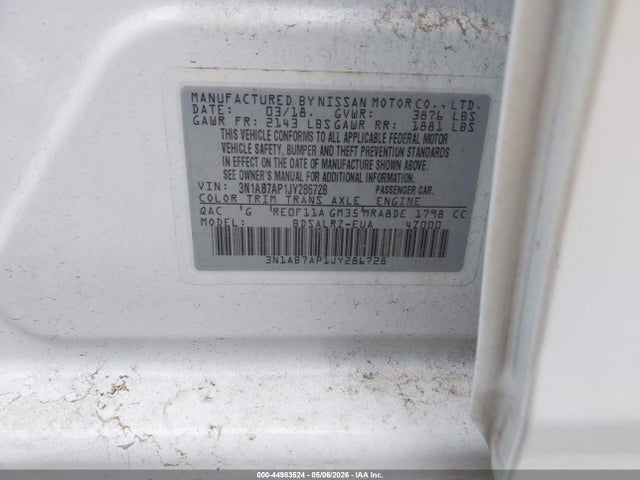 Aukcja sprzedaży 2018 Nissan Sentra Sr, vin: 3N1AB7AP1JY286728, numer aukcji: 44983524