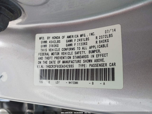 Продаж на аукціоні авто 2014 Honda Accord Ex-l V-6, vin: 1HGCR3F80EA042995, номер лоту: 44983526