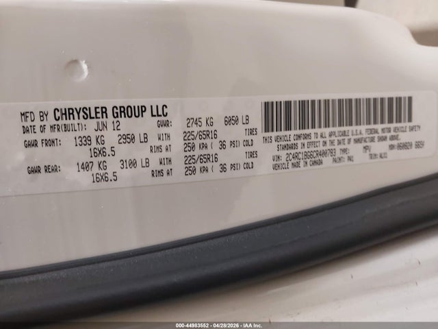 Продажа на аукционе авто 2012 Chrysler Town & Country Touring, vin: 2C4RC1BG6CR400783, номер лота: 44983552