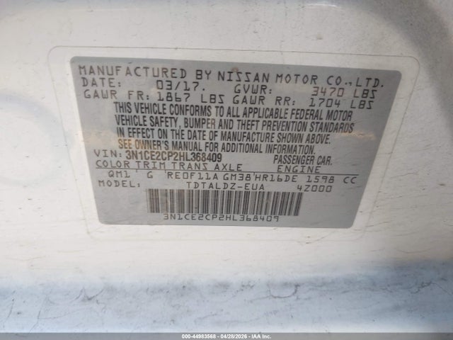 Nissan Versa Note Sv 2017 3N1CE2CP2HL368409 Image 9