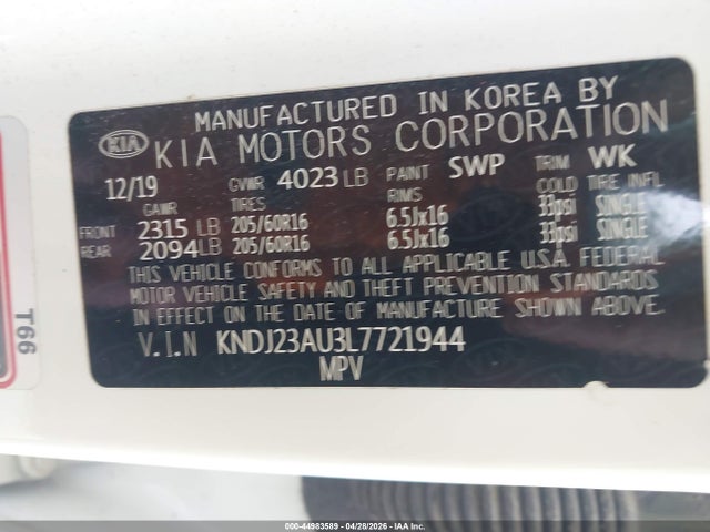 Продаж на аукціоні авто 2020 Kia Soul S, vin: KNDJ23AU3L7721944, номер лоту: 44983589