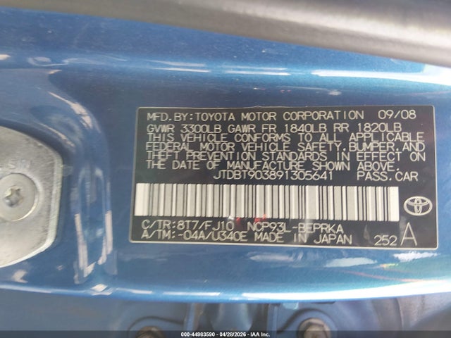 44983590 :رقم المزاد ، JTDBT903891305641 vin ، 2009 Toyota Yaris مزاد بيع