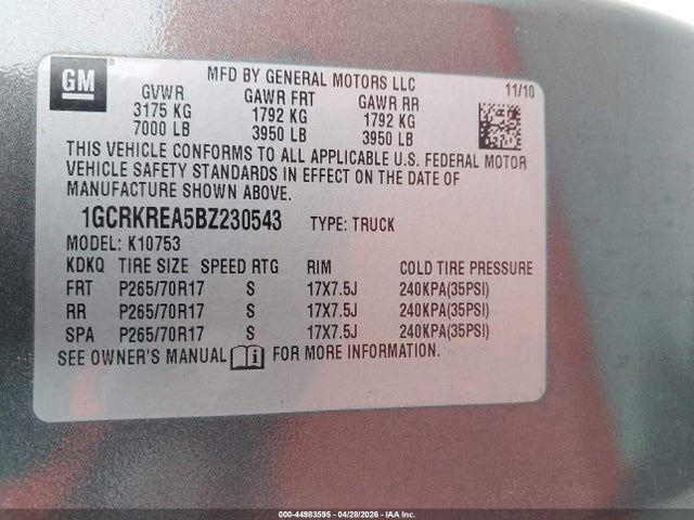 Aukcja sprzedaży 2011 Chevrolet Silverado 1500 Ls, vin: 1GCRKREA5BZ230543, numer aukcji: 44983595