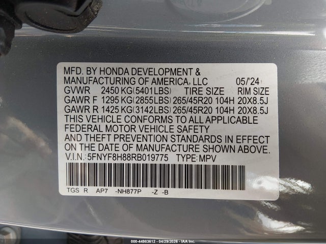 5FNYF8H88RB019775 Honda Passport Awd Black