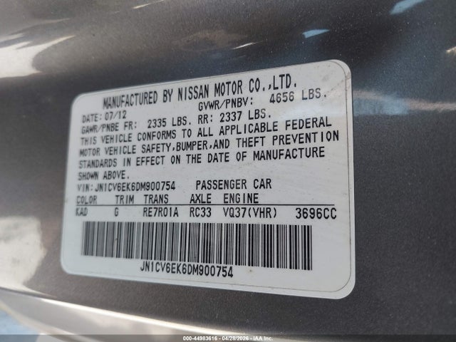 44983616 :رقم المزاد ، JN1CV6EK6DM900754 vin ، 2013 Infiniti Ipl G مزاد بيع