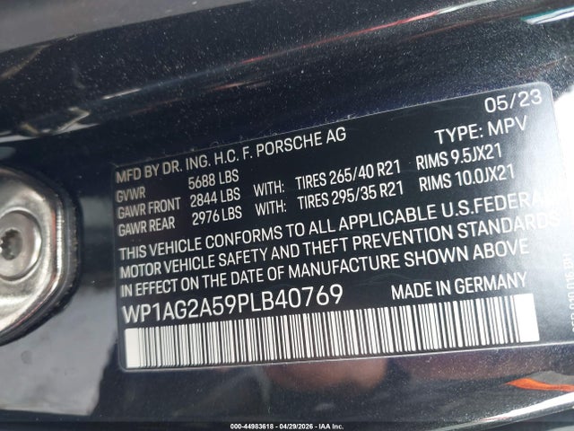 2023 Porsche Macan S მანქანა იყიდება აუქციონზე, vin: WP1AG2A59PLB40769, აუქციონის ნომერი: 44983618