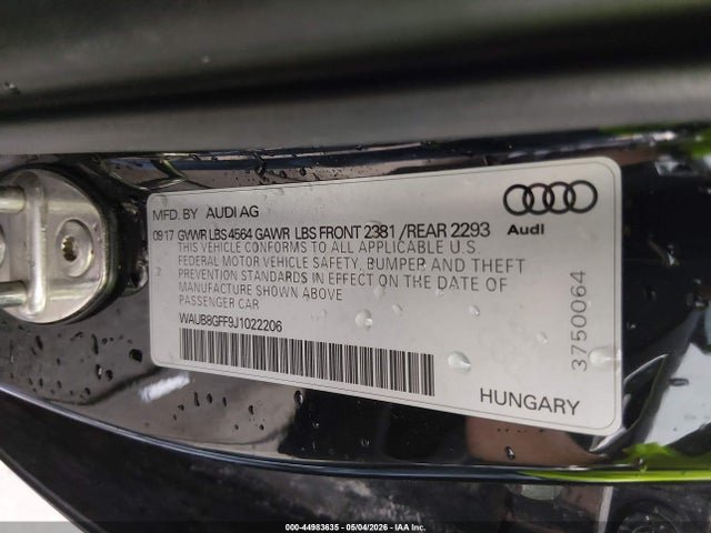 Auction sale of the 2018 Audi A3 2.0t Premium/2.0t Tech Premium, vin: WAUB8GFF9J1022206, lot number: 44983635