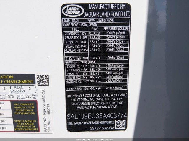 SAL1J9EU3SA463774 Land Rover Range Rover Sport P360 S