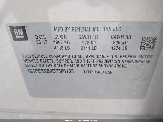 Продажа на аукционе авто 2013 Chevrolet Cruze 2lt Auto, vin: 1G1PE5SB0D7306133, номер лота: 44983637