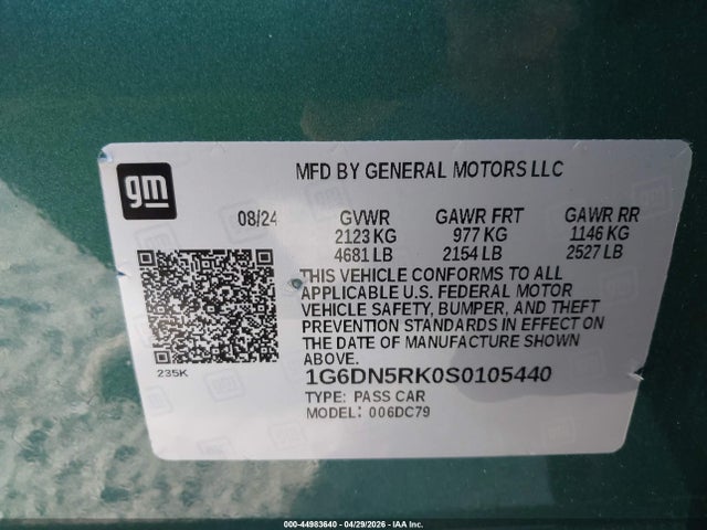 44983640 :رقم المزاد ، 1G6DN5RK0S0105440 vin ، 2025 Cadillac Ct5 Premium Luxury Rwd مزاد بيع