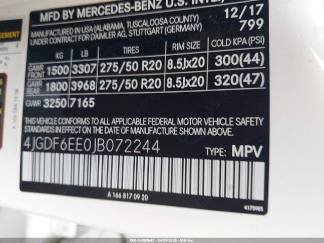 Продажа на аукционе авто 2018 Mercedes-benz Gls 450 4matic, vin: 4JGDF6EE0JB072244, номер лота: 44983642