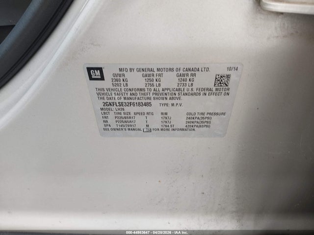 2015 Gmc Terrain Slt-1 მანქანა იყიდება აუქციონზე, vin: 2GKFLSE32F6183485, აუქციონის ნომერი: 44983647