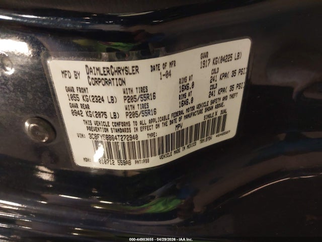 Продажа на аукционе авто 2004 Chrysler Pt Cruiser Touring, vin: 3C8FY58B64T272940, номер лота: 44983655