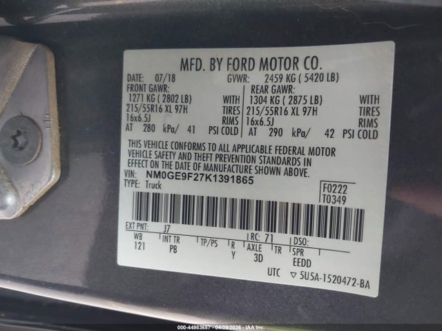 2019 Ford Transit Connect Xlt მანქანა იყიდება აუქციონზე, vin: NM0GE9F27K1391865, აუქციონის ნომერი: 44983657