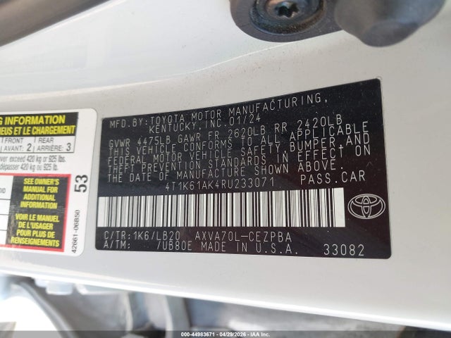 4T1K61AK4RU233071 Toyota CAMRY XSE