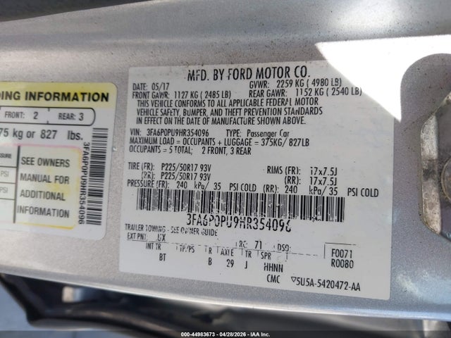 Ford Fusion Energi Se Luxury 2017 3FA6P0PU9HR354096 Image 9