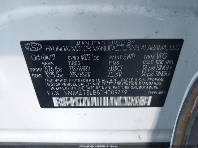 Продажа на аукционе авто 2018 Hyundai Santa Fe Sport 2.4l, vin: 5NMZT3LB8JH083739, номер лота: 44983674