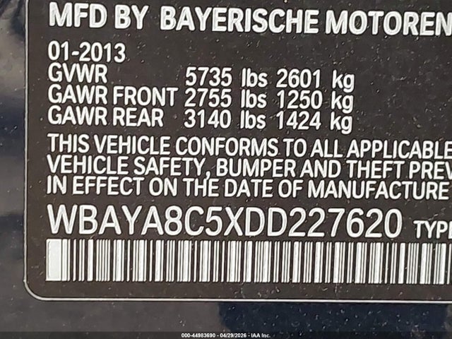 2013 Bmw 750i მანქანა იყიდება აუქციონზე, vin: WBAYA8C5XDD227620, აუქციონის ნომერი: 44983690
