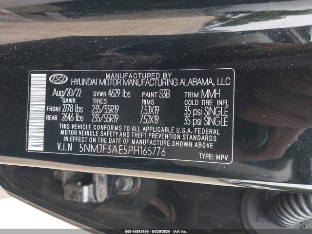 2023 Hyundai Tucson Sel მანქანა იყიდება აუქციონზე, vin: 5NMJF3AE5PH165776, აუქციონის ნომერი: 44983699