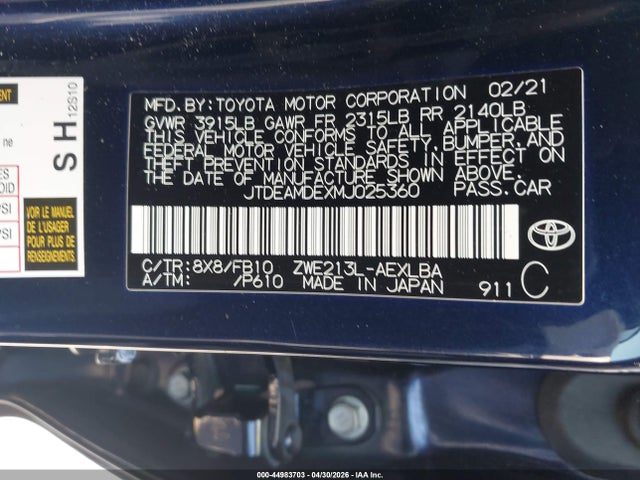 JTDEAMDEXMJ025360 Toyota Corolla Hybrid Le