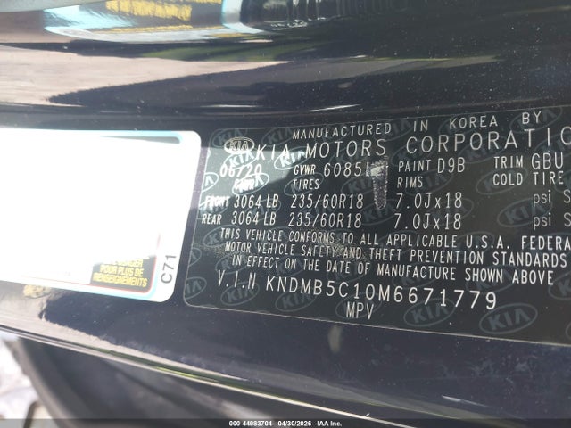Продажа на аукционе авто 2021 Kia Sedona Ex, vin: KNDMB5C10M6671779, номер лота: 44983704