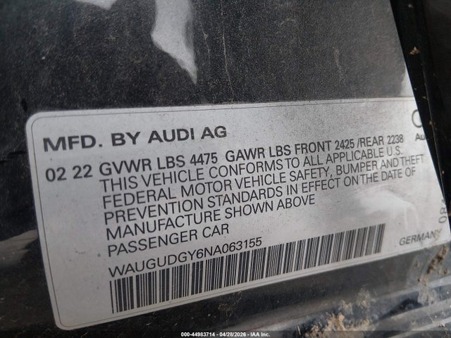 Продаж на аукціоні авто 2022 Audi A3 Premium 40 Tfsi Quattro S Tronic, vin: WAUGUDGY6NA063155, номер лоту: 44983714