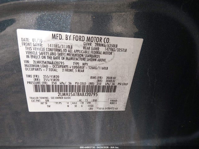 Продаж на аукціоні авто 2010 Lincoln Mkt Ecoboost, vin: 2LMHJ5AT8ABJ20795, номер лоту: 44983730