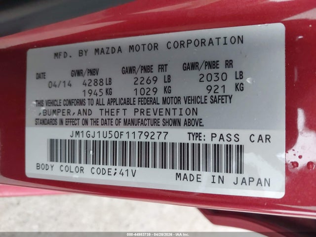 Aukcja sprzedaży 2015 Mazda Mazda6 I Sport, vin: JM1GJ1U50F1179277, numer aukcji: 44983739